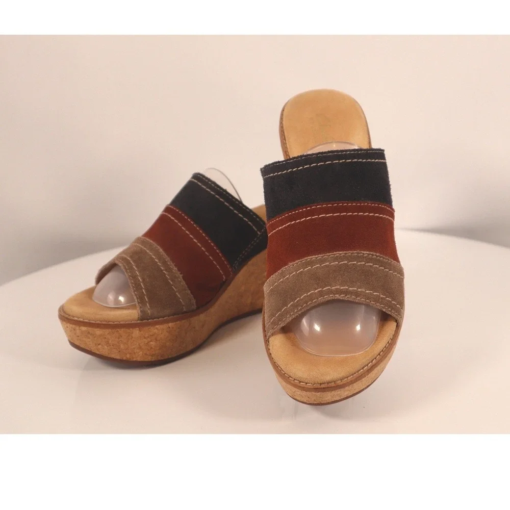 Clarks Artisan Ainsley Lily Multi Color‎ Suede Cork Wedge Sandal Shoes Womens 8M